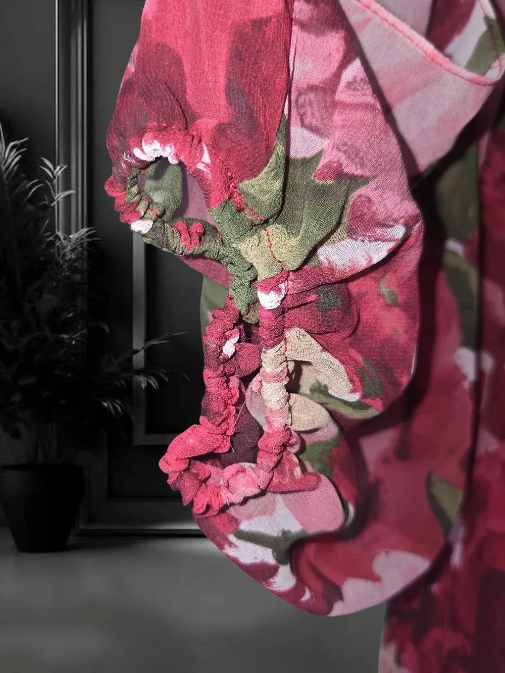 Xscape Plus Size Floral Pleated Maxi Off-The-Shoul Red Olive 20W Dress - Picture 12 of 16